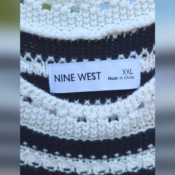 Nine West Knit Nautical Cottagecore Black & White Striped Dress - Size XXL / 2X - Picture 8 of 17